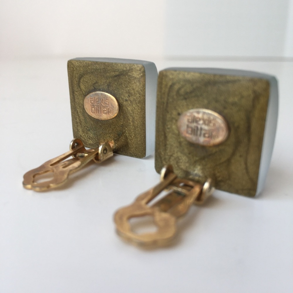 Alexis Bittar Turquoise Aqua Blue-Green Opalescent Frosted Lucite Clip Earrings - Picture 4 of 11